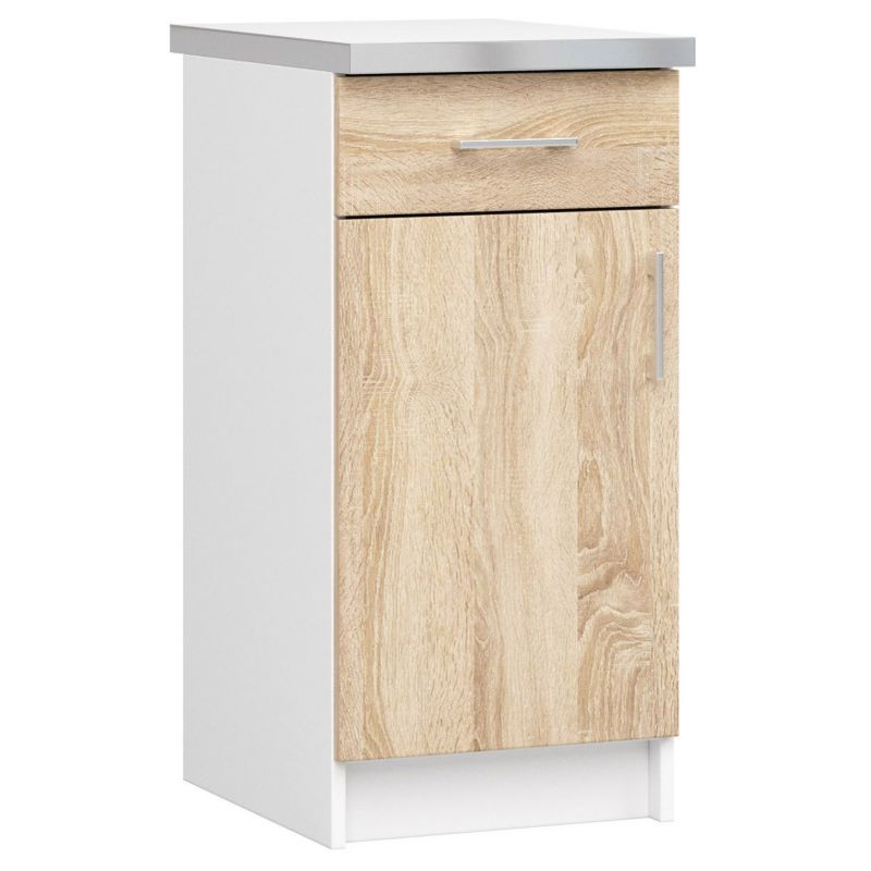 Szafka kuchenna Akord S40 z blatem system Lima Biała 40 cm 1 drzwi 1 szuflada kolor Dąb Sonoma mat 2 półki 40x44,5x82 cm 1 szt.