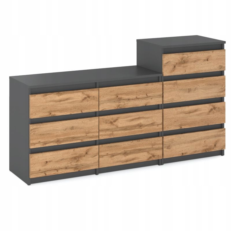 Komoda Z 10 Szufladami Stiv-Meble Szary Mat Dąb Wotan Zestaw Komód 160X33,5X92,5 cm 1szt.