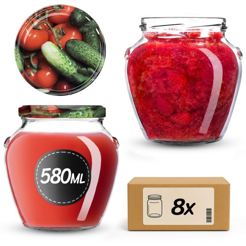 Słoiki na przetwory KADAX 580ml + wieczka "Warzywa" 82mm 8szt.