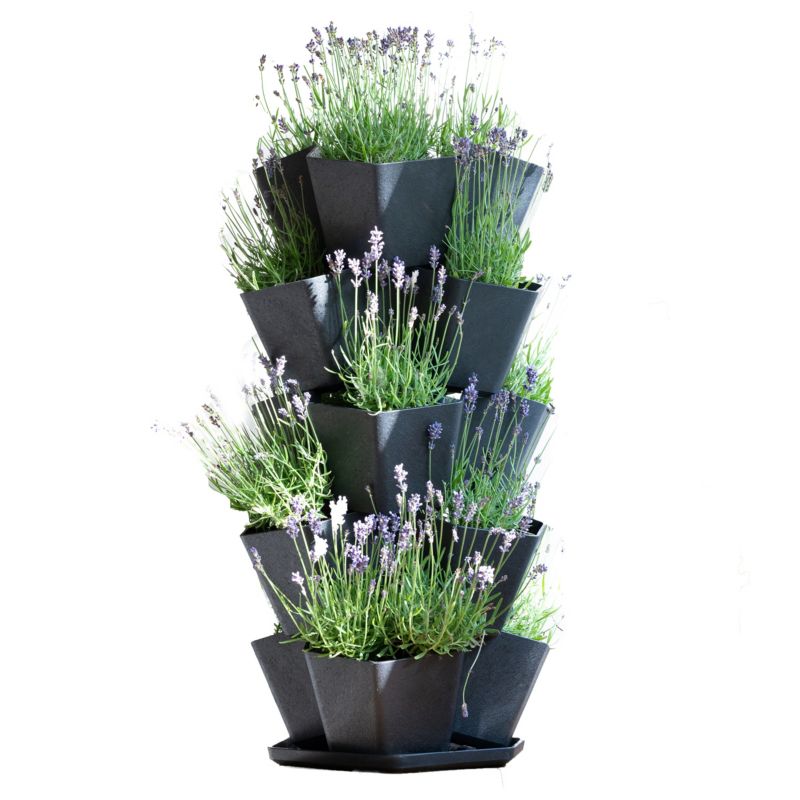 Donica kaskadowa 5-poziomowa składana 36x36x68 cm Multy Home na zioła kwiaty truskawki czarna 1 szt