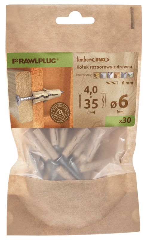 Kołek uniwersalny Rawlplug Timber Uno z wkrętem 6 x 28 mm 30 szt.