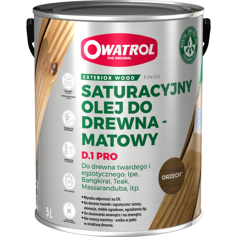 Olej do drewna Owatrol D1 PRO Olej Nasycający Drewno z Ochroną UV Orzech 5L