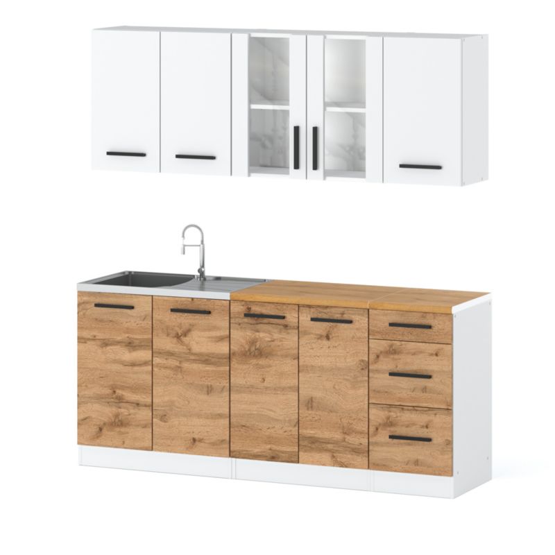 Zestaw Kuchenny Hurtownia-Mebli Z Blatem Kuchnia Rest 200cm Biały Mat Biały Mat/Dąb Wotan 200x47x145 cm 1szt.