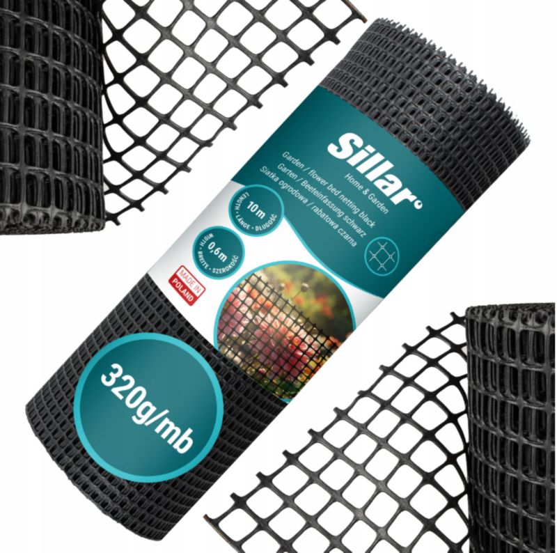 Siatka ogrodzeniowa, Sillar, siatka ogrodowa, ochronna, w rolce, przeciwko kretom, 60 cm x 10 m, 320g/mb, czarna, 1szt