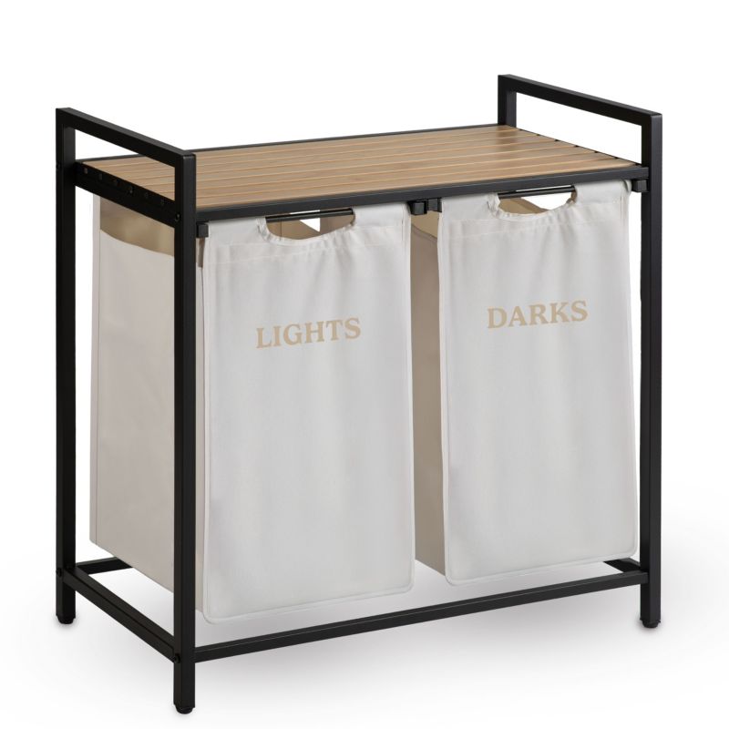 Kosz na pranie z półką Massido dwukomorowy 80l pojemnik 74x72x33 cm beżowy 1 szt.