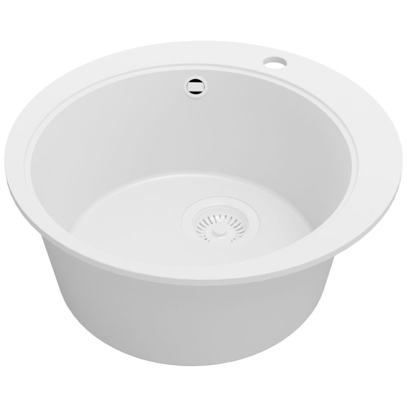 Zlewozmywak Okrągły Piza PRIMAGRAN Nablatowy 50x50cm do szafki od 45cm z Syfonem Cały Biały 1 szt.