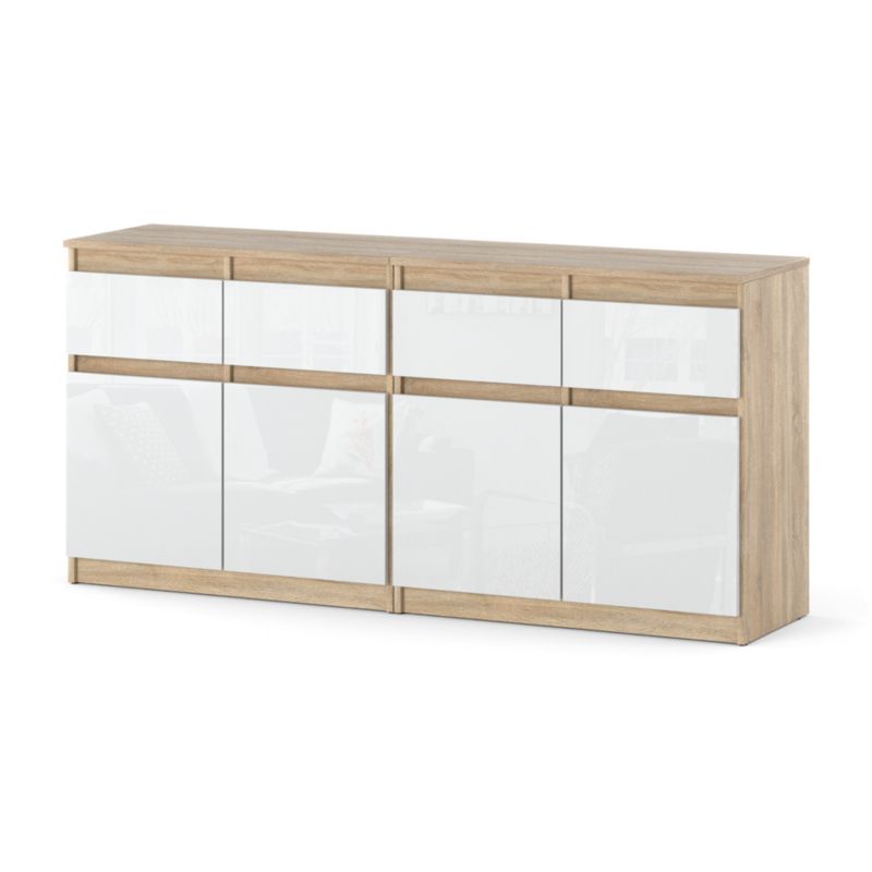 Komoda Hurtownia-Mebli Szuflady 4 Olia Mini 160cm Dąb Sonoma Biały Połysk 160x35x75 cm 1szt.