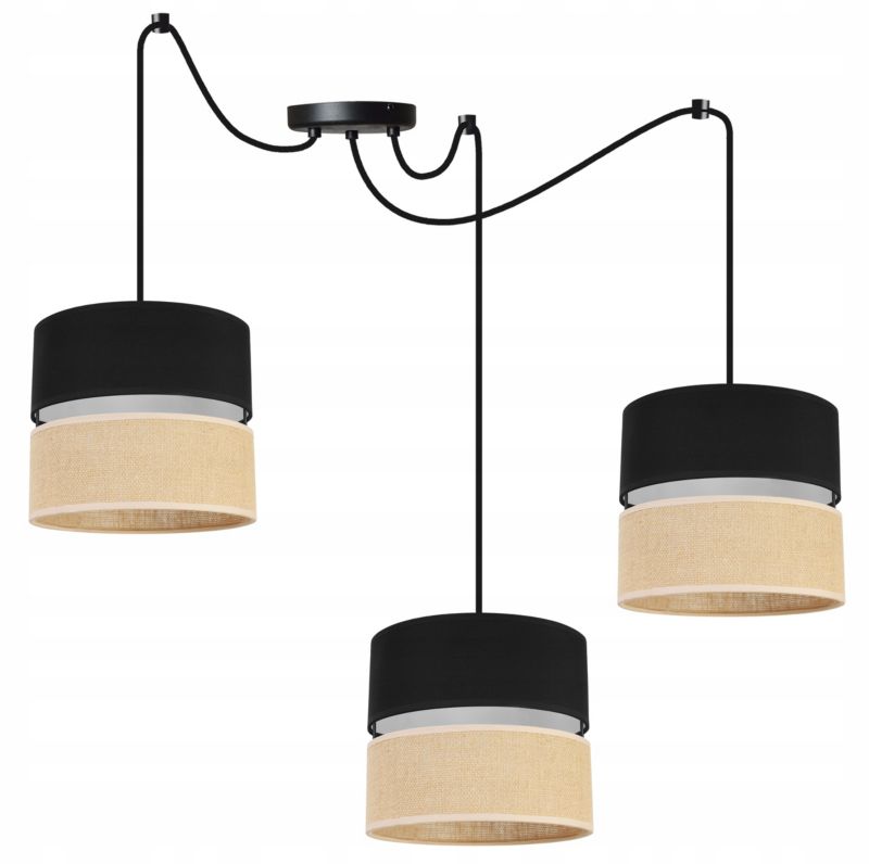 Lampa sufitowa wisząca Light Home LH Juta Pająk 3x E27 60W abażur 20cm tkanina czarny 1szt.