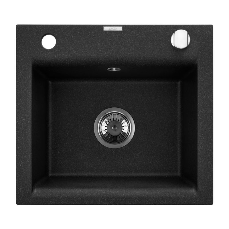 Zlewozmywak granitowy jednokomorowy Invena Tesalia czarny nakrapiany/chrom 1 szt.