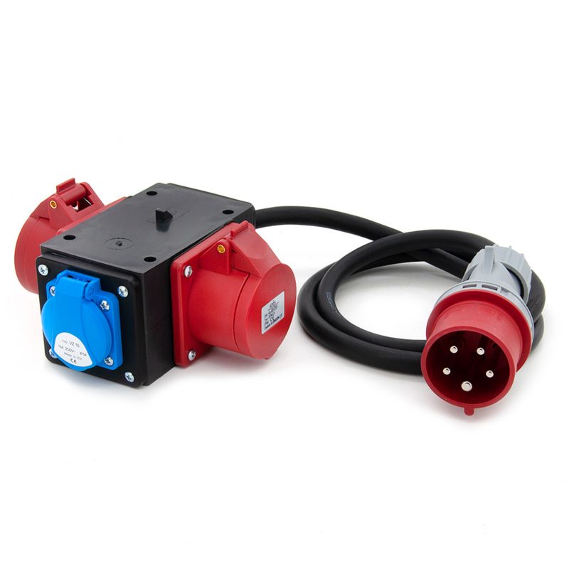 Rozgałęźnik siłowy, adapter przenośny ELS Elektrotechnika P120WK2M 2x16A 5P 1x230V z 1,5m kablem 5x2.5mm2 i wtyczką 16A/5, 1 szt.