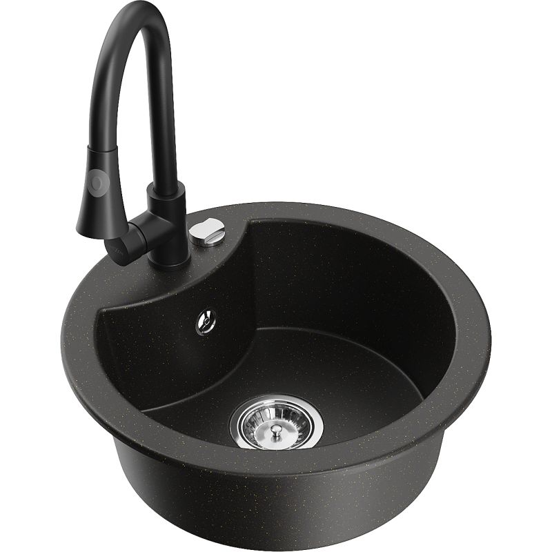 Zlewozmywak granitowy 1-komorowy Mexen Diego z baterią kuchenną Flora biały - 6512-20-670401-70-B 1 szt.