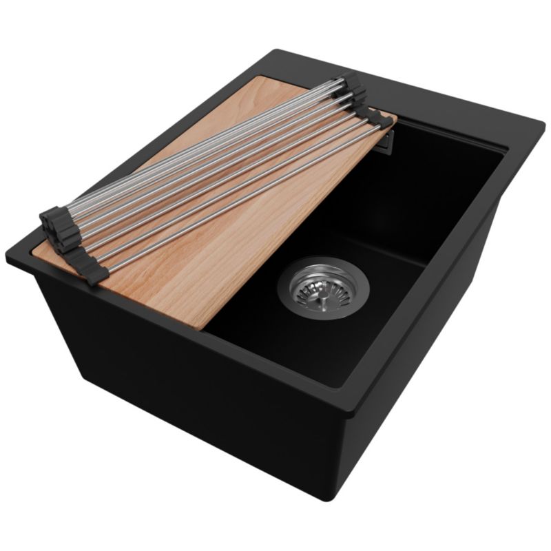 Zlewozmywak Oslo PRIMAGRAN Nablatowy 38x50cm do szafki od 40cm z Syfonem i Dodatkiem Czarny 1 szt.