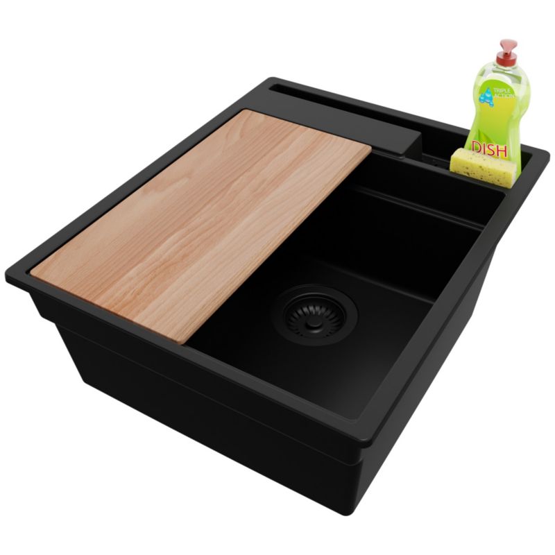 Zlewozmywak Oslo Pocket PRIMAGRAN Nablatowy 43x53cm do szafki od 45cm z Syfonem i Dodatkiem Cały Czarny 1 szt.