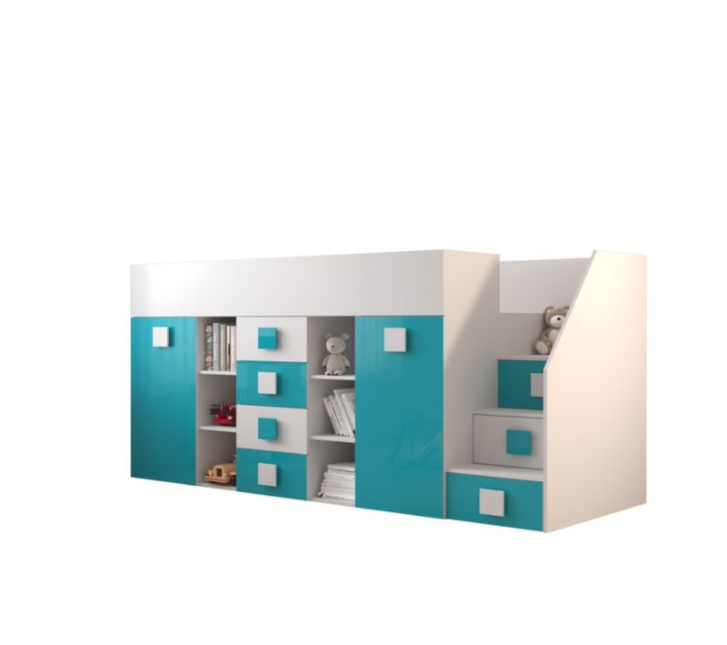Łóżko piętrowe Antresola Abiks TOLEDO 3 P biały + turkusowy 1 szt.