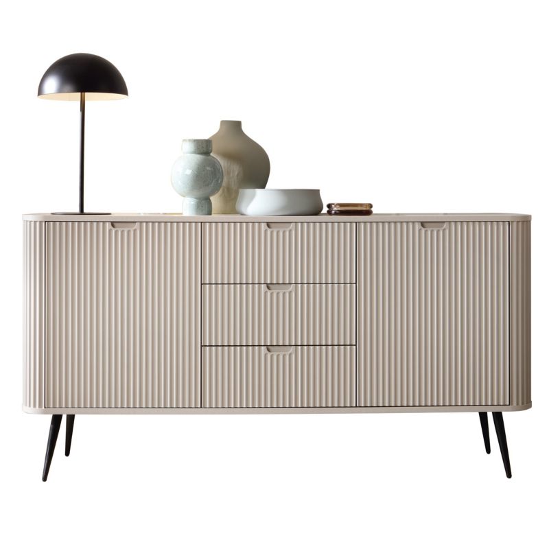 Komoda dwudrzwiowa z szufladami Zova Bettso 168 cm na czarnych nogach kaszmirowy beż 1szt.