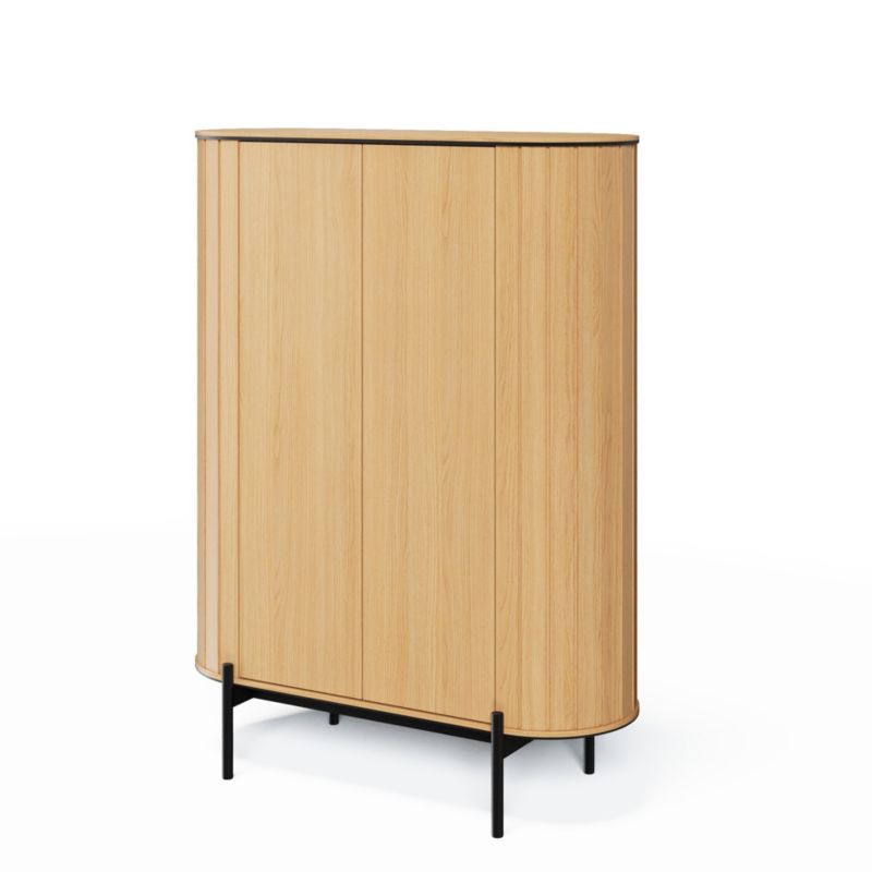 Wysoka komoda dwudrzwiowa ROTTO z zaokrąglonymi bokami na czarnych nóżkach