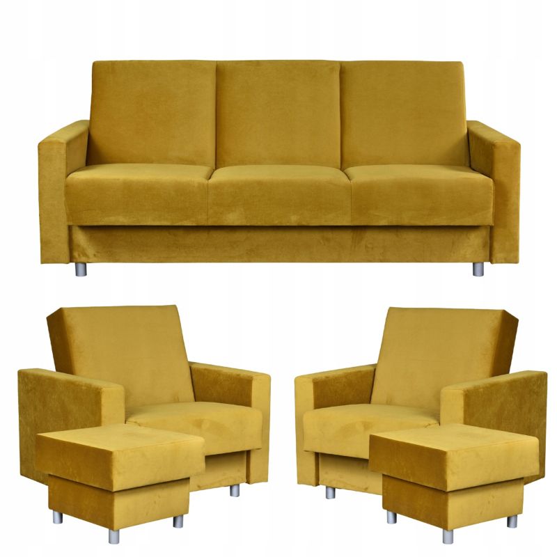 Zestaw mebli do salonu kanapa fotele pufy Family Meble Alicja musztardowy 1szt