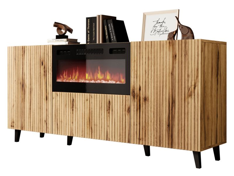 Komoda z kominkiem MIRJAN 24 Vamos 180 dąb wotan + czarny 1 szt.