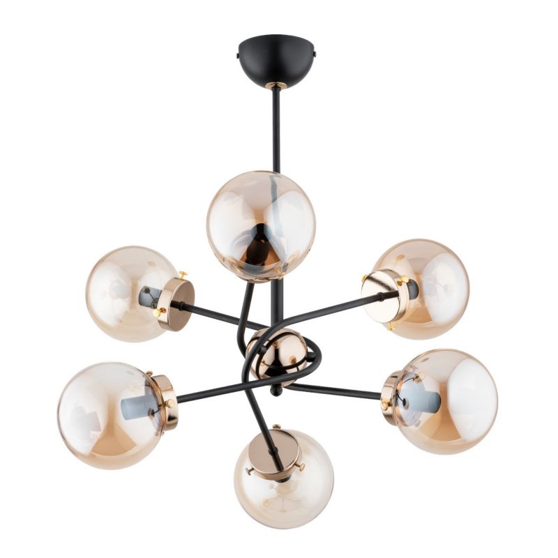 Żyrandol Alfa Kolaż czarno-bursztynowy-złoty glamour 6 x E14 x 10W IP20 wym: 58 x 60 x 60 cm - 1 szt.