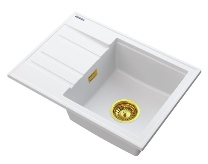 Zlewozmywak Granitowy Jednokomorowy z ociekaczem Granitan Wetar Biały Zestaw Zlew Syfon 1 kpl.