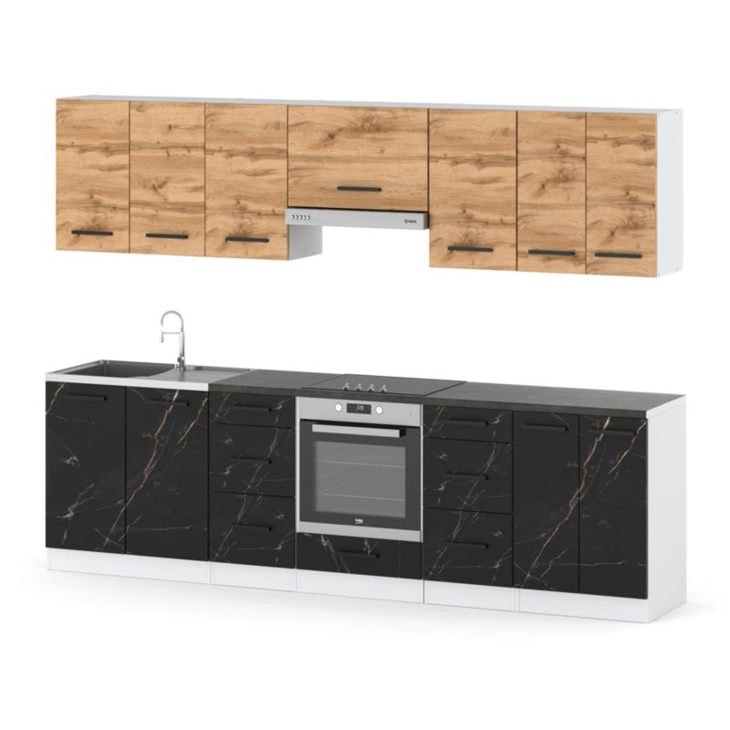 Zestaw Kuchenny Hurtownia-Mebli Z Blatem Kuchnia Roma 280cm Biały Mat Dąb Wotan/San Sebastian 280x47x145 cm 1szt.
