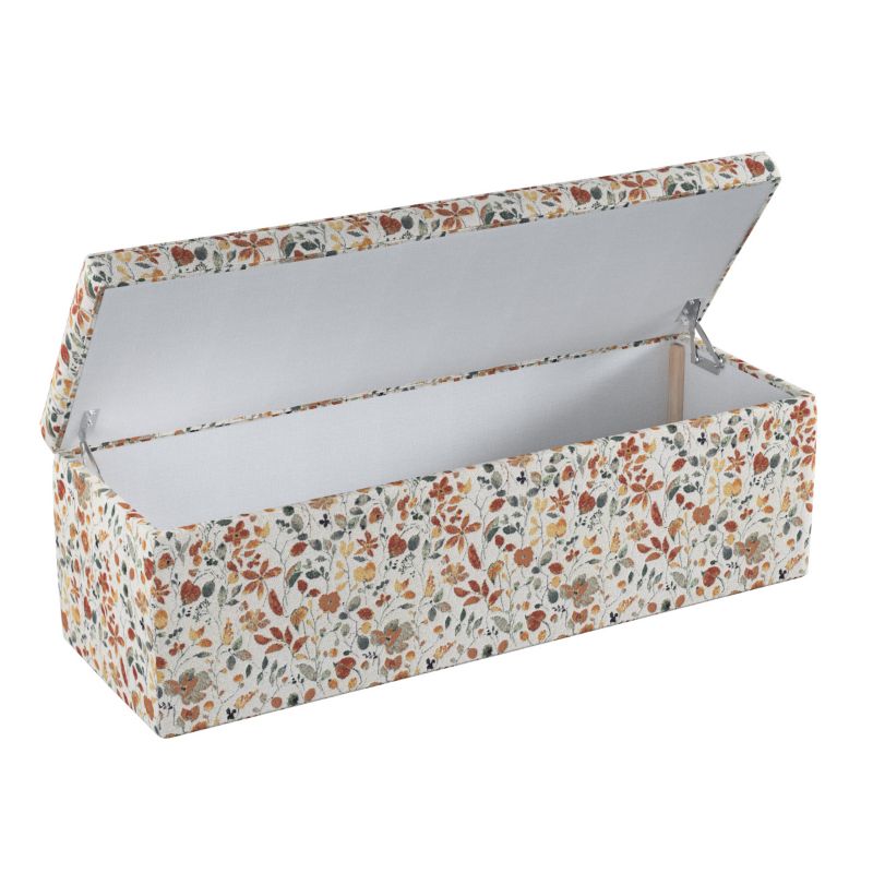 Skrzynia tapicerowana Dekoria 120 x 40 x 40 cm pomarańczowo-zielone kwiaty na kremowym tle 1 szt.