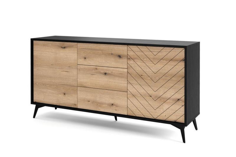 Komoda dwudrzwiowa z szufladami Bettso Diamond 154 cm duża do salonu dąb evoke czarny mat 1szt.