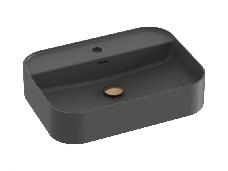 Prostokątna umywalka ceramiczna nablatowa z półką Ravak Ceramic R Slim Shelf 550 antracyt 1szt