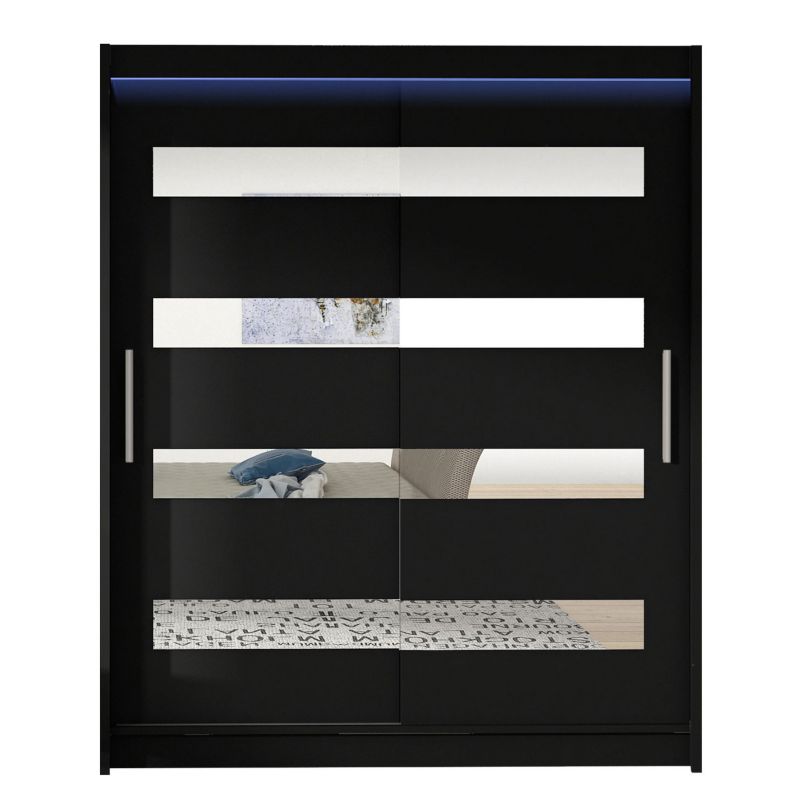 Szafa MIRJAN 24 z drzwiami przesuwnymi Presto XIII z oświetleniem RGB czarny/lustro 1 szt.