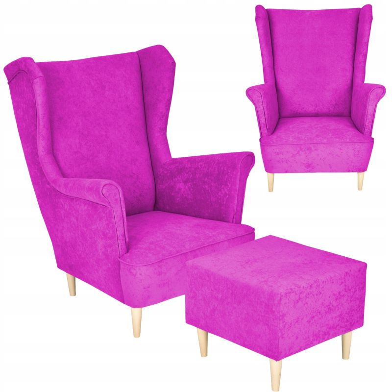 Fotel uszak do salonu z podnóżkiem Family Meble MAX fuksja 1szt