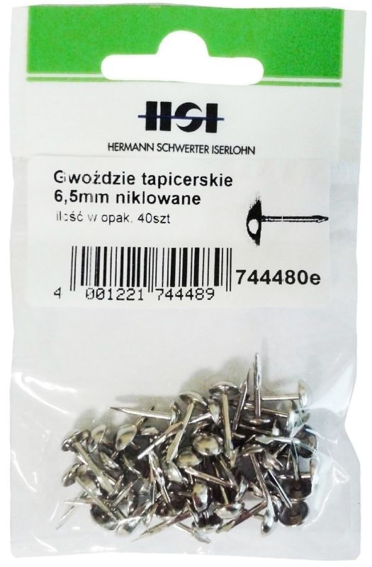 Gwoździe tapicerskie 6,5 mm niklowane 40 szt.