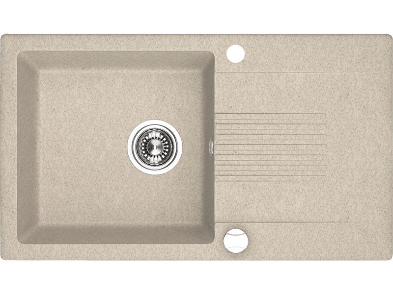 Zlewozmywak Jednokomorowy, Laveo, Beżowy z Ociekaczem, 44x76cm z syfonem, 1 szt.