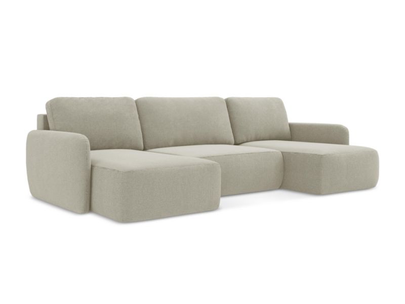 Sofa panoramiczna z funkcją spania LaMiaSofa CORLE z tkaniny strukturalnej 290x148 cm jasny beż 1 szt.