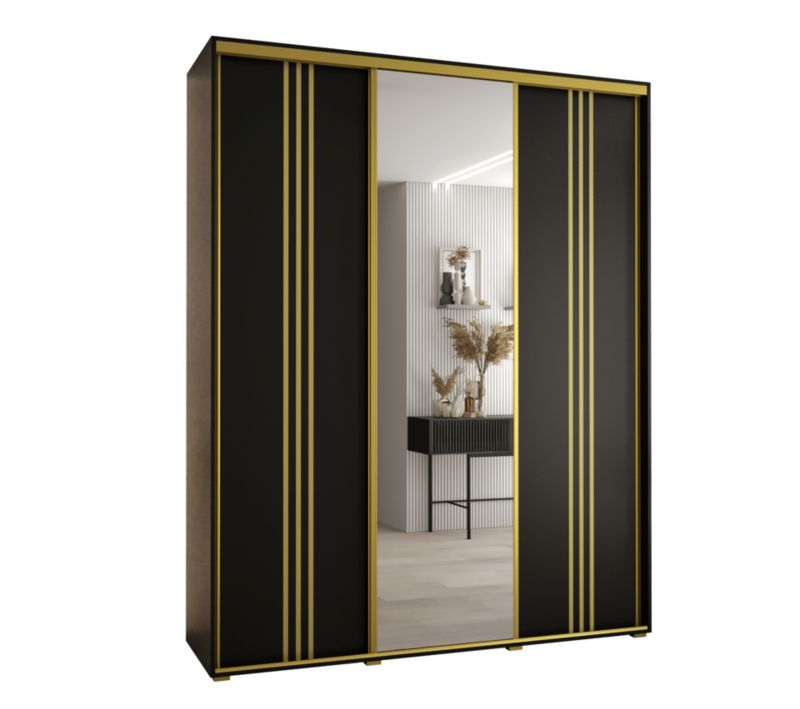 Szafa przesuwna Abiks DAVOS 7 wysoka szer.200cm gł.45cm czarny/czarny/złoty 1szt.