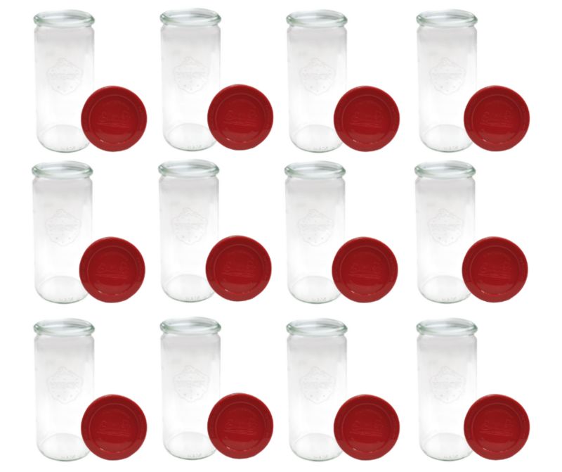 Słoiki MODO24 Weck 1040 ml fi 80 cylinder silikonowe wieka 12 kpl.