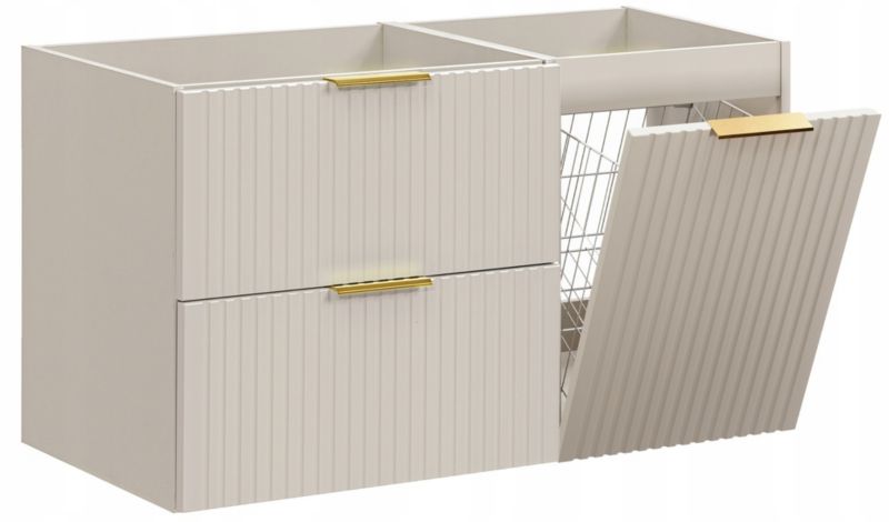 Szafka pod umywalkę Furnidea 100 cm ryflowana kaszmir z koszem na pranie Adel 1 szt.