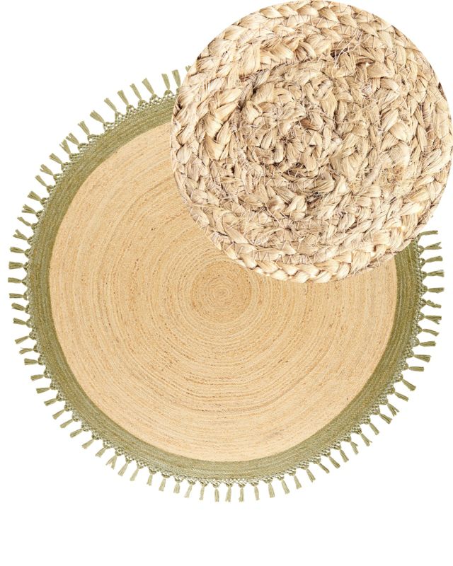 Dywan okrągły z juty 200 cm beżowy z zielonym Marts 1 szt.