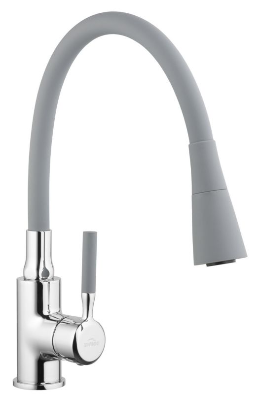 Bateria Kuchenna Invena Pogo Szary/Chrom, Jednouchwytowa Stojąca z Elastyczną Wylewką, 1 szt.