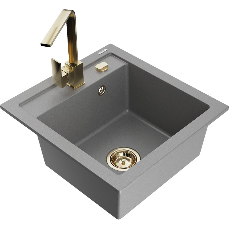 Zlewozmywak granitowy 1-komorowy Mexen Vito z baterią kuchenną Savita beżowy - 6503-69-672601-00 1 szt.