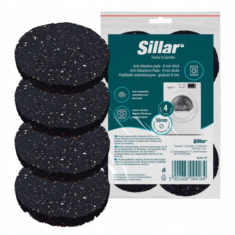 Podkładki antywibracyjne, Sillar, ochronne, pod pralkę, suszarkę, sprzęt AGD, gumowe, 4szt