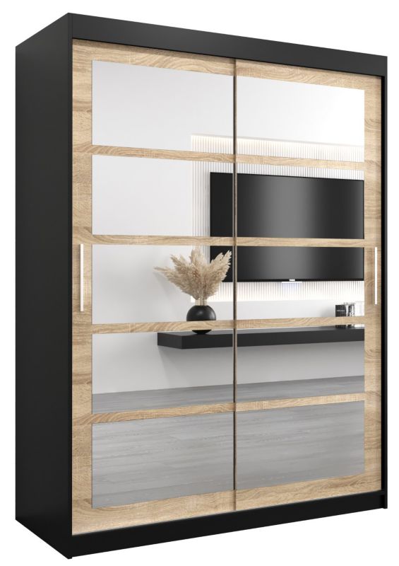 Szafa przesuwna Abiks ROMA 2 150 czarny mat + sonoma 1 szt.