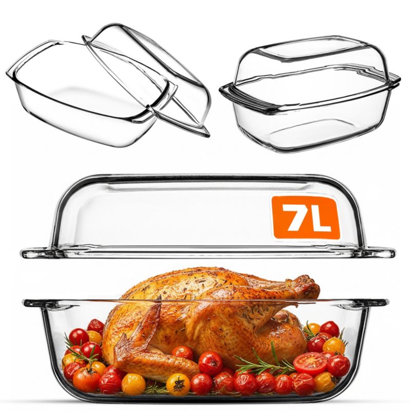 Naczynie Żaroodporne 7L KADAX Z Pokrywką Do Zapiekania Prostokątne Duże Szklane 1szt.