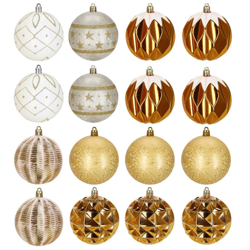 Bombki choinkowe Springos ozdoby świąteczne 8 cm białe złote 16 szt.
