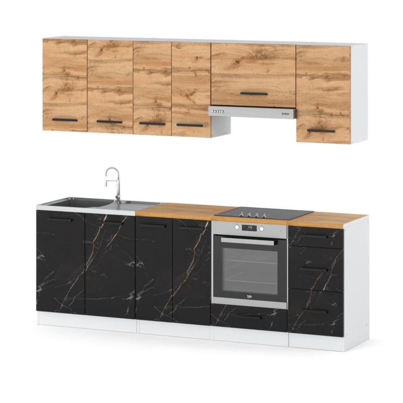 Zestaw Kuchenny Hurtownia-Mebli Z Blatem Kuchnia Mokka Plus 240cm Biały Mat Dąb Wotan/San Sebastian 240x47x145 cm 1szt.