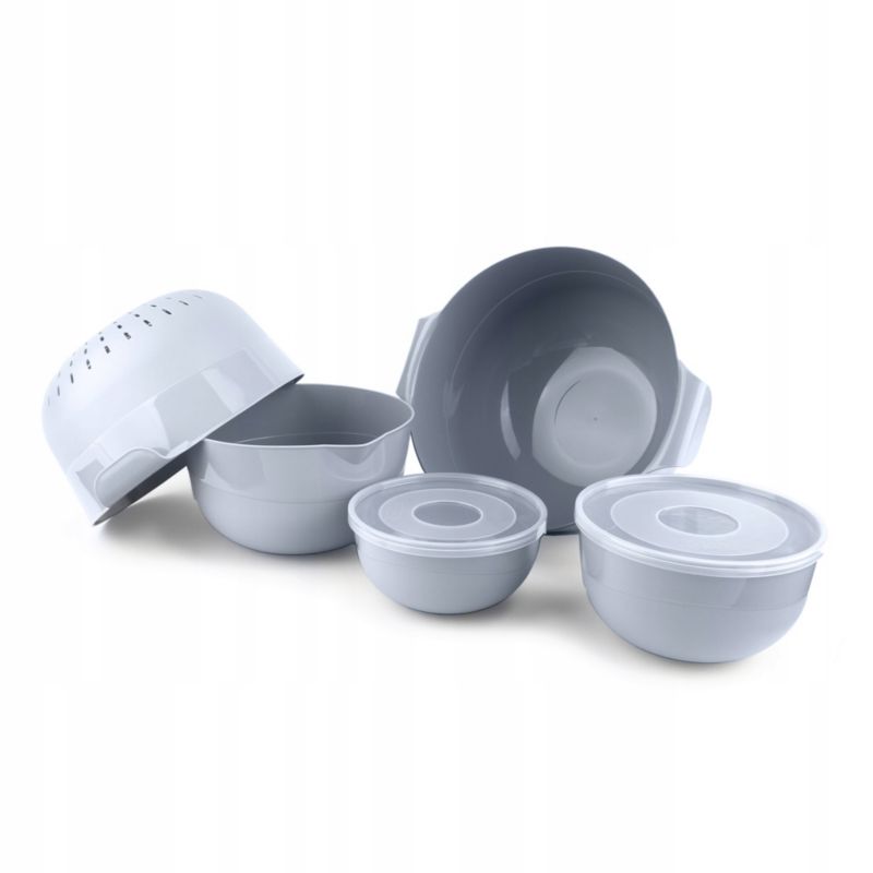 Miski KADAX Zestaw Kuchennych 7el + Durszlak 3L Plastikowe Jasnoszare 1szt.