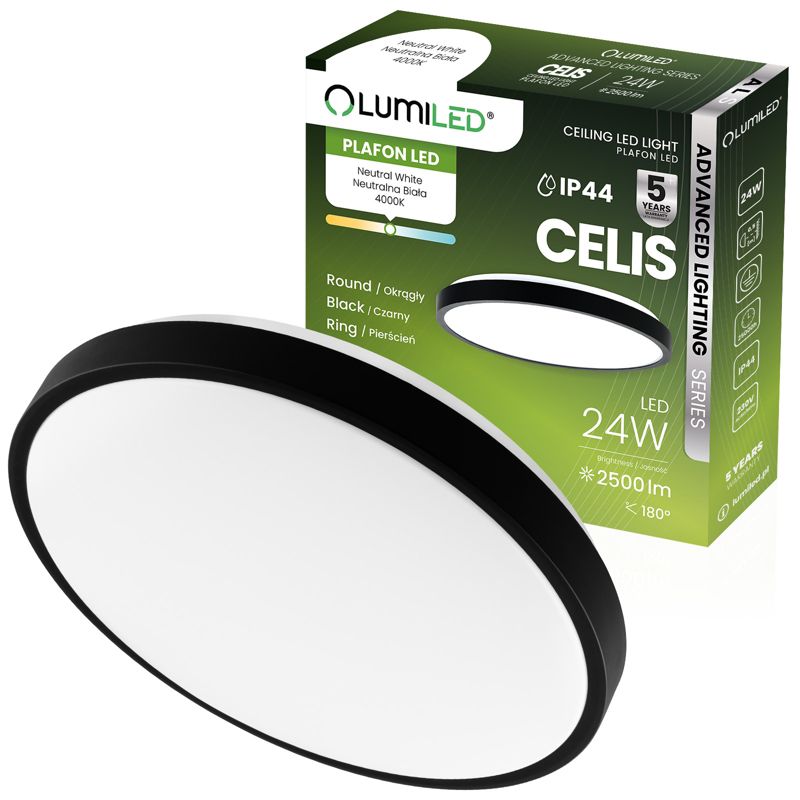 Plafon LED Lumiled Lampa Sufitowa Natynkowa 24W 4000K Okrągły IP44 Czarny 1 szt.