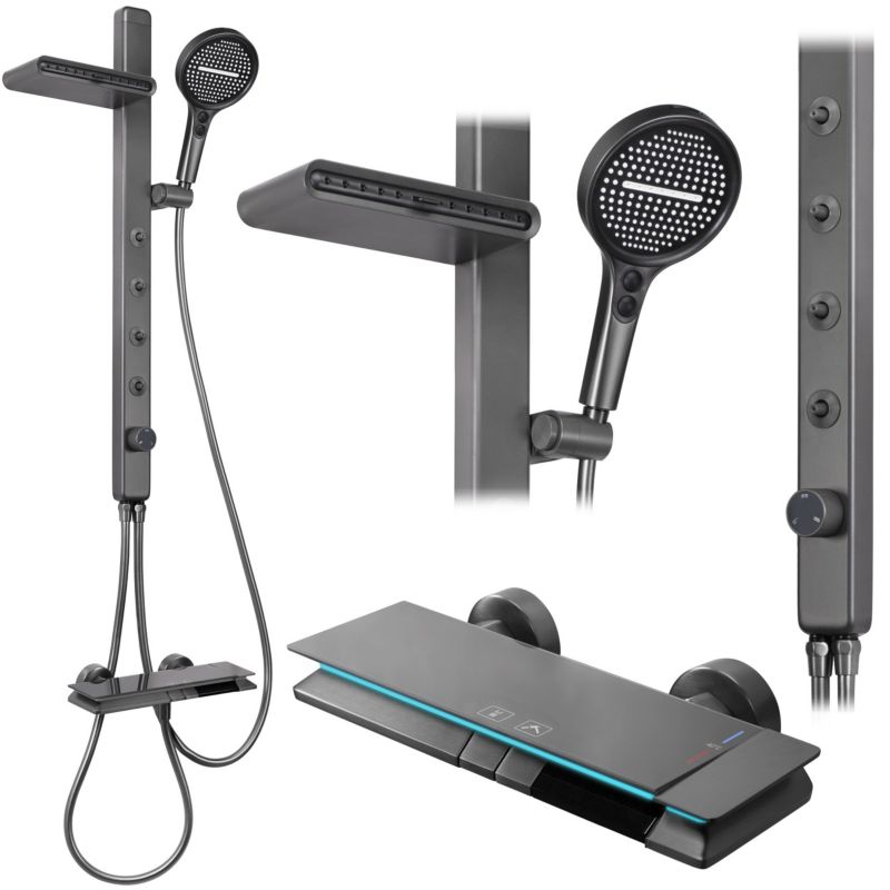 Zestaw Natryskowy Z Termostatem Rea Karl Tytanowy 80X30X80Cm 1 Szt