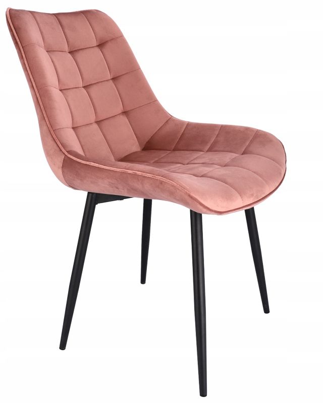 Krzesło welurowe JUMI tapicerowane różowe do salonu jadalni wygodne eleganckie 1 szt.