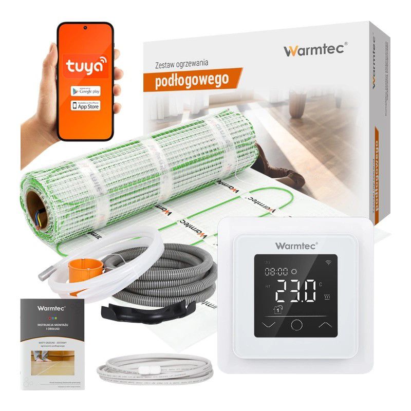 Mata grzewcza grzejna pod płytki Warmtec Wi-Fi 2m² 100W/m² zestaw biały regulator DSE-20/ZTS 1szt.