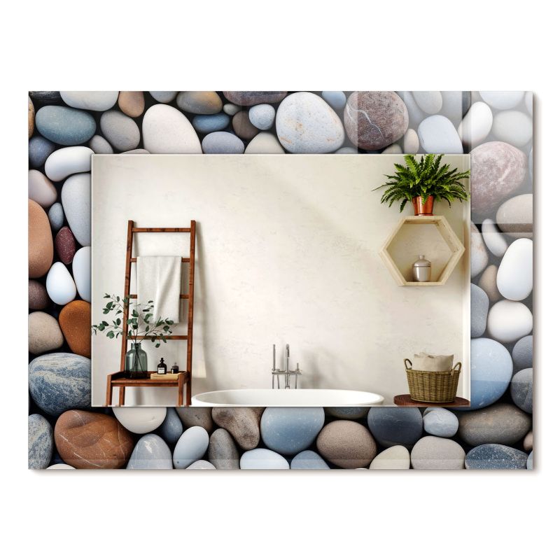 Lustro Prostokątne ArtPrintCave 80x60 cm Kolorowe gładkie kamienie Ramka z Nadrukiem do Sypialni 1 szt.